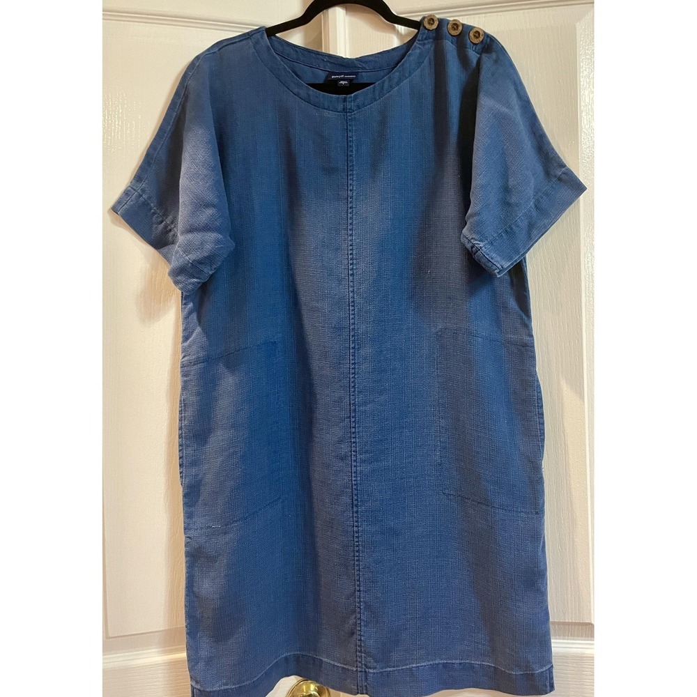 Pure Jill INDIGO Dress Womens S Blue Short Sleeve Shift Pockets Button